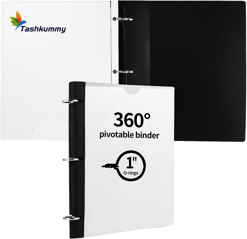 Tashkummy 360 Degree Pivotable Binder, Upgraded 3 Ring Binder 1 inch, Flexible Binders 3 Ring, Foldable Three Ring Binders- White - Image 1